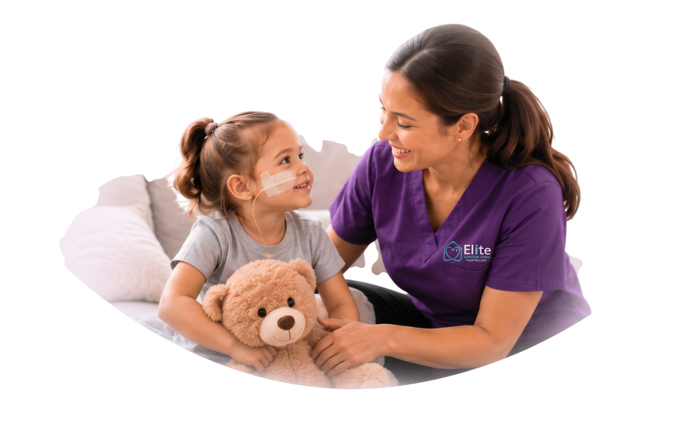 Elite Comfort Care Services pediatric healthcare professional providing compassionate care to a child at home